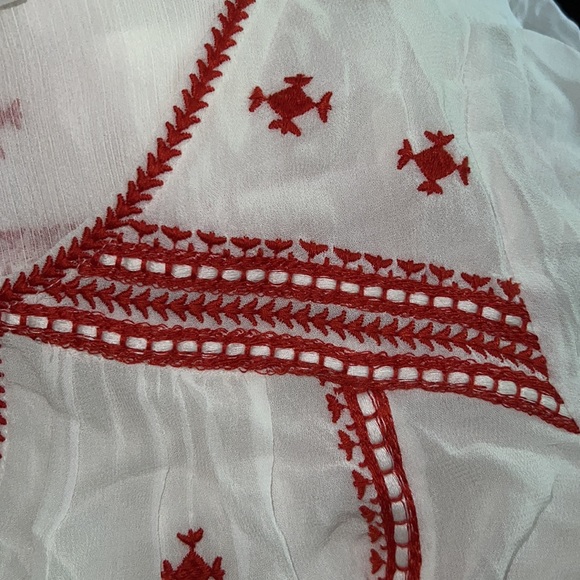 Floreat White Long Flared Sleeve Top with Red Embroidery - Picture 6 of 8